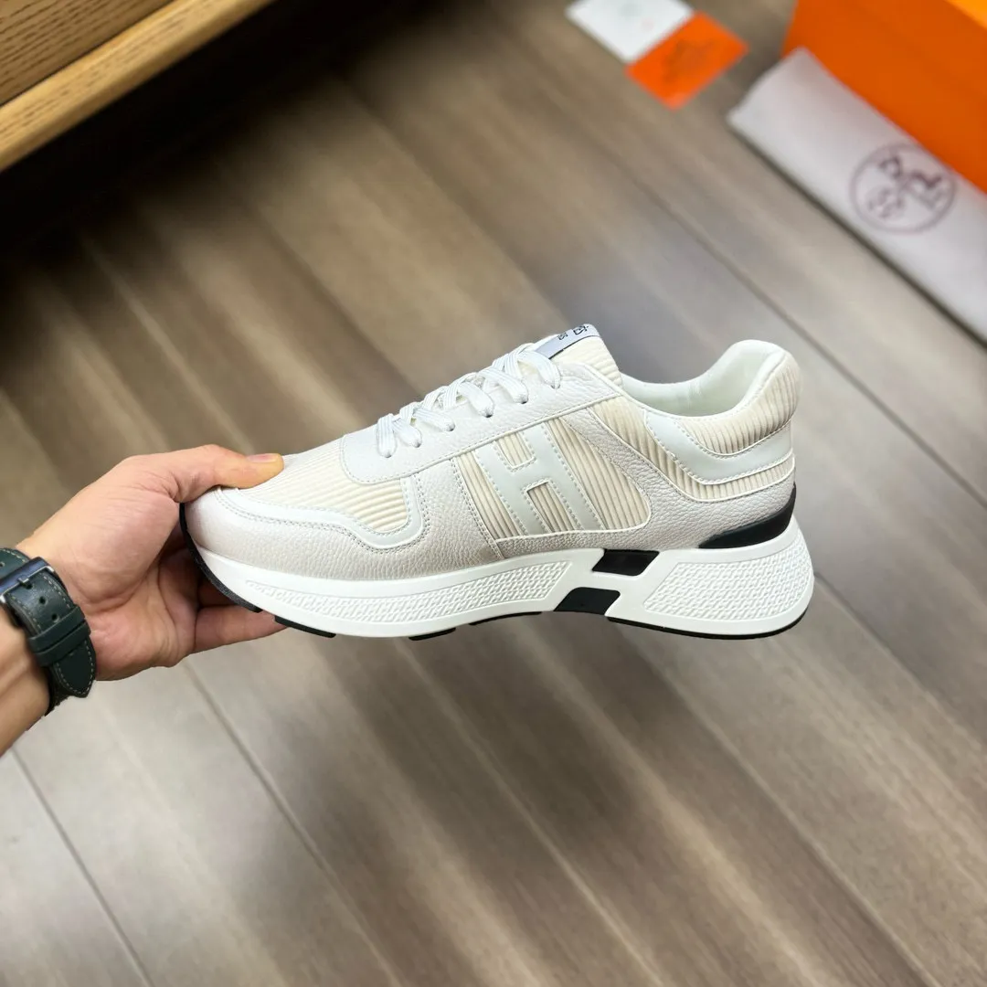 [HERMES] Hermès men's shoes 💰520💰 - High-end quality original order - Upper: 🔝 tumbled calfskin, high mercerized striped fabric, sewn brand H totem - Lining: water-dyed cowhide - Outsole: ultra-light T men's shoes 💰U foam rubber; two-color molded outsole - Super high quality control, fine workmanship: highlighted (high-end, luxury, grade) -Size :38-44, (45, customized)